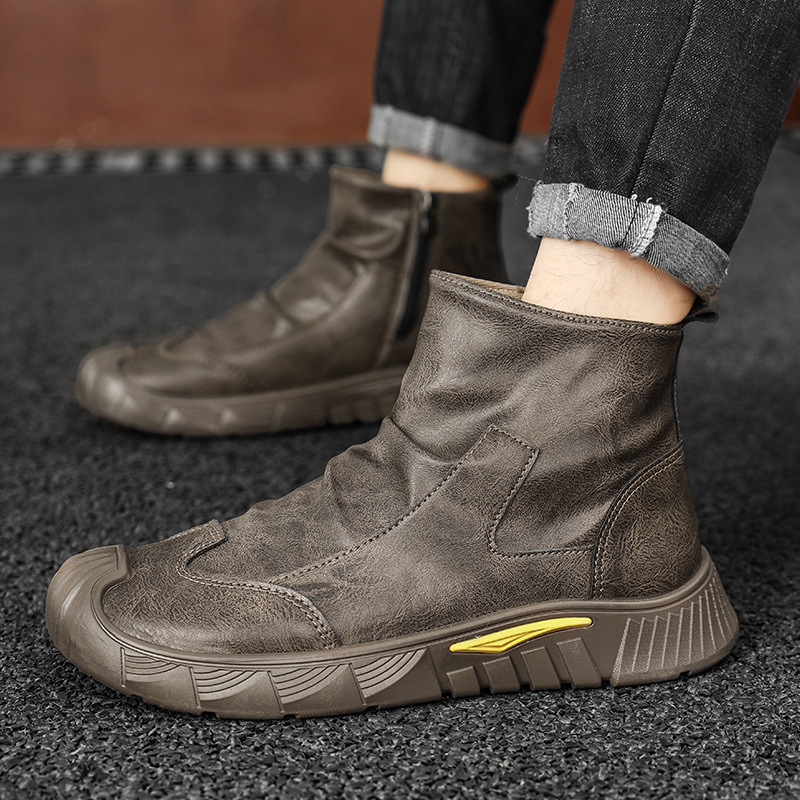 Botas resistentes al desgaste, botas Martin con forro de terciopelo negro a la moda para otoño e invierno, nuevos zapatos de hombre versátiles y modernos, botas de cuero cómodas y modernas