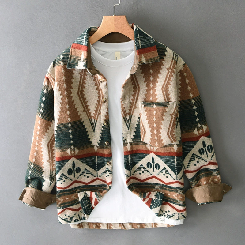 T736 мужская осенняя новая жаккардовая шерсть с длинными рукавами повседневная рубашка