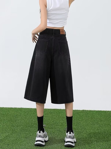 Women's Summer American Retro Streetwear Hipster Pants High Street Fashion Loose Wide Leg Seven-Eighth Pants