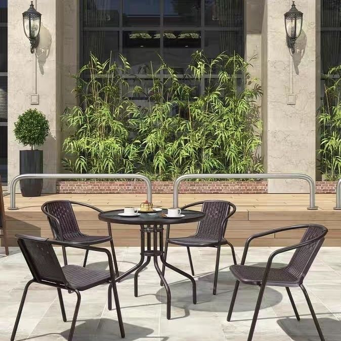 Outdoor Table and Chair Combination Open-Air Balcony Garden Rattan Chair Three-Piece Set Iron Outdoor Leisure Courtyard Dining Table and Chair Set