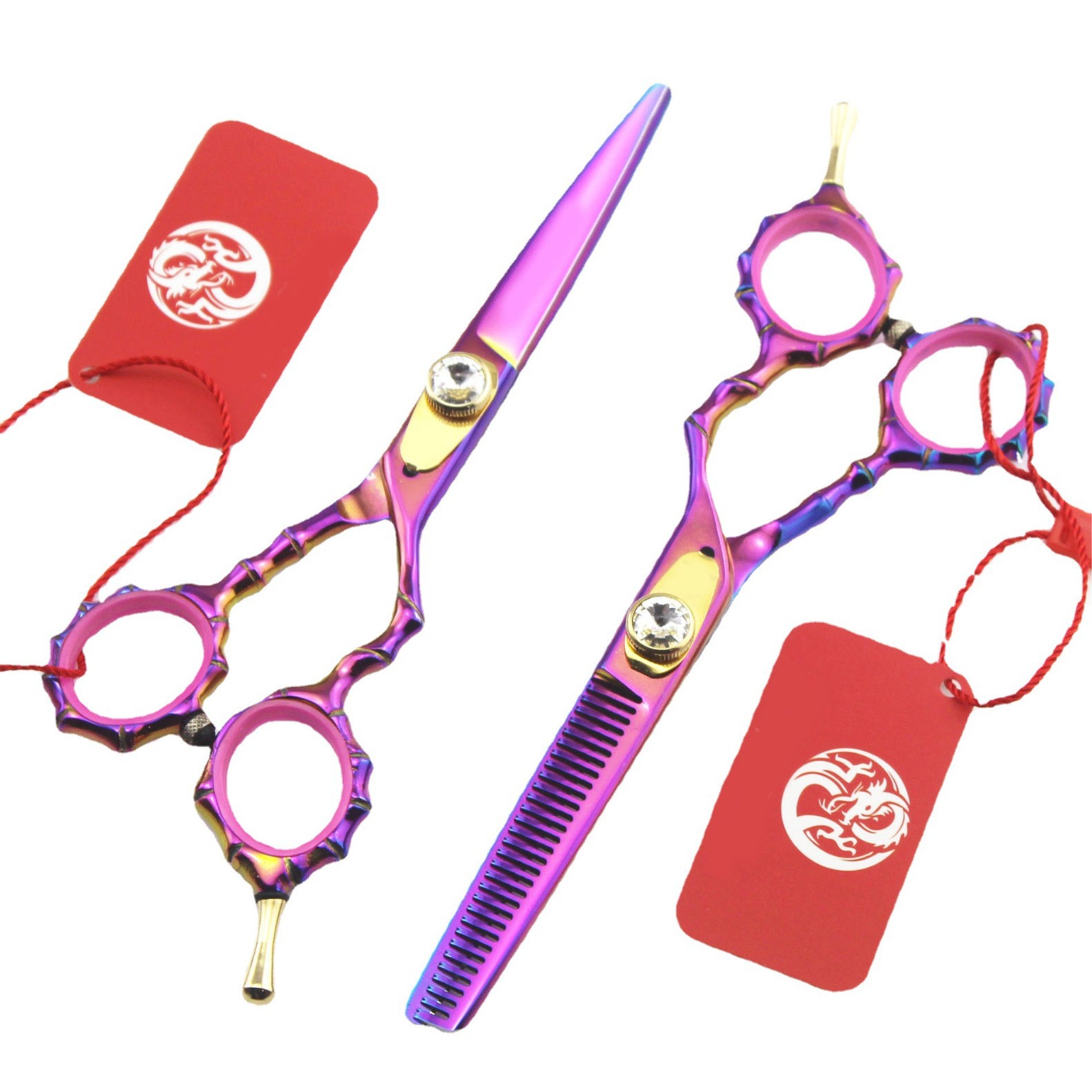 紫龙5.5寸七彩个性竹节柄美发剪刀 理发剪 平剪牙剪 打薄剪 送包