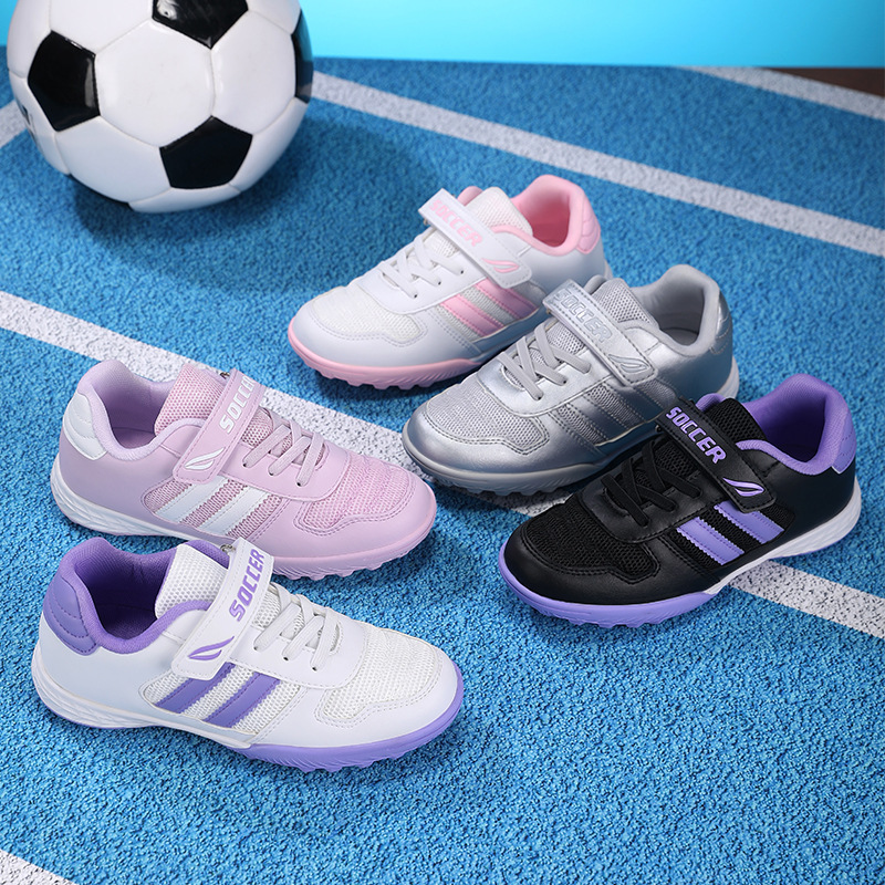 Zapatillas de Fútbol con Cierre Adhesivo para Niños Malla y Caucho Transpirable, Ligero para Césped Artificial y Pista