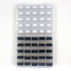 现物25マスプラスチック透明テープ25色ブラックホワイト糸透明ボックスボビン芯付き糸付きボビン収纳セット