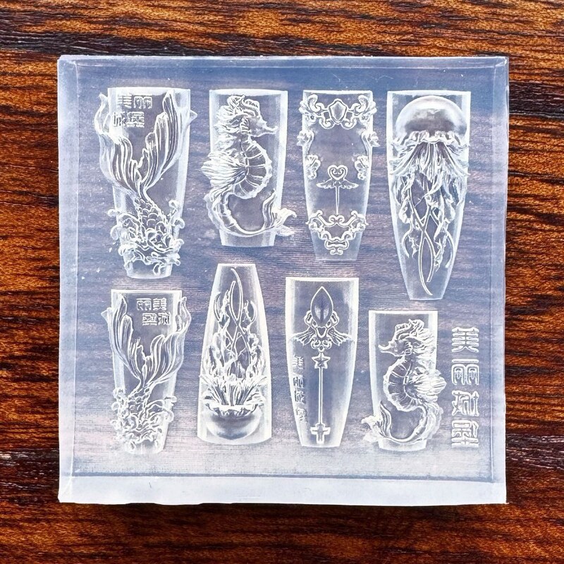 海洋水母人鱼爱丽丝梦境团扇蝴蝶雕花高透美甲硅胶模型磨具指甲|undefined