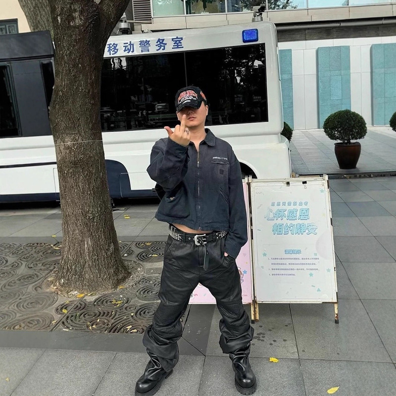 Self-Made Grailz Project Heavy-Duty Coating Waxing Motorcycle Armor Splicing Pleated Silhouette Flared Trousers for Men