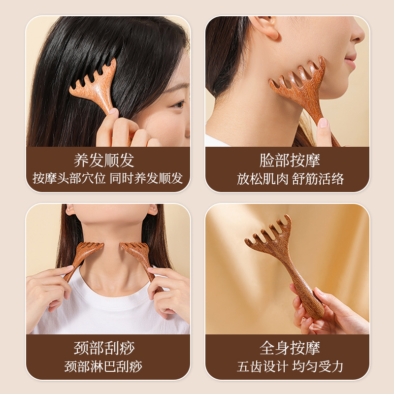 Peine Masajeador de Sándalo, Madera de Sándalo, para Masaje y Alivio de Fatiga, para Cuero Cabelludo y Rostro image 5