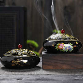 大号夏季驱蚊蚊香炉大号盘香炉防蚊驱蚊艾草香炉牡丹荷花香炉摆件