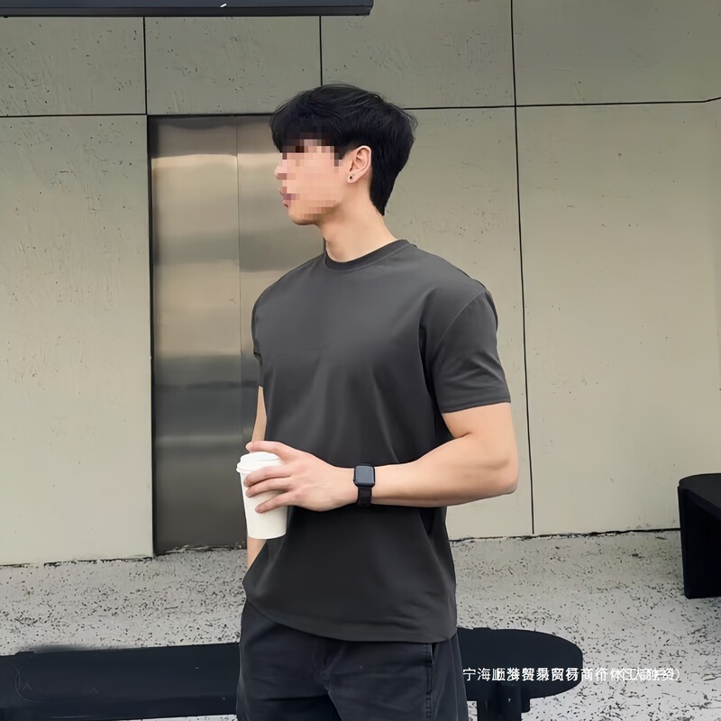 Beestrong Spring and Summer Versatile Solid Color Heavyweight Solona Sports Casual Crew Neck T-Shirt Soro Black