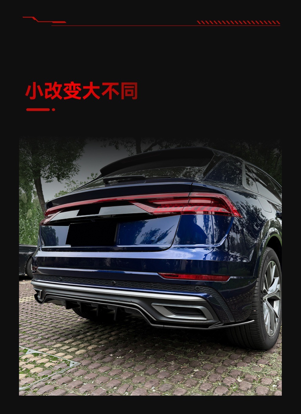 Applicable to 2019-2023 Audi Q8 4m Sline Three-Section Rear Lip Spoiler with Corner Extensions for Cross-Border Modification