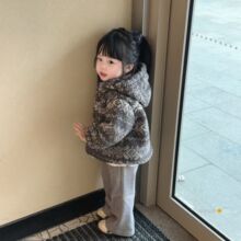 童装女童秋冬连帽毛毛外套新款儿童洋气保暖加厚羊羔毛小女孩衣服