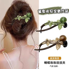 2025新款蝴蝶结扭扭夹时尚百搭气质一字发夹女后脑勺扭扭夹批发