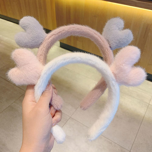 Japanese and Korean  New Autumn Rabbit Hair Faux Hair Band for Women, Face Washing Outing Versatile Non-Slip Hair Tie Headband with Flower Hair Accessory