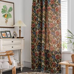 Yimanqiyun curtain jacquard tassel kitchen curtain American country bay window rose flower semi-shading factory direct supply