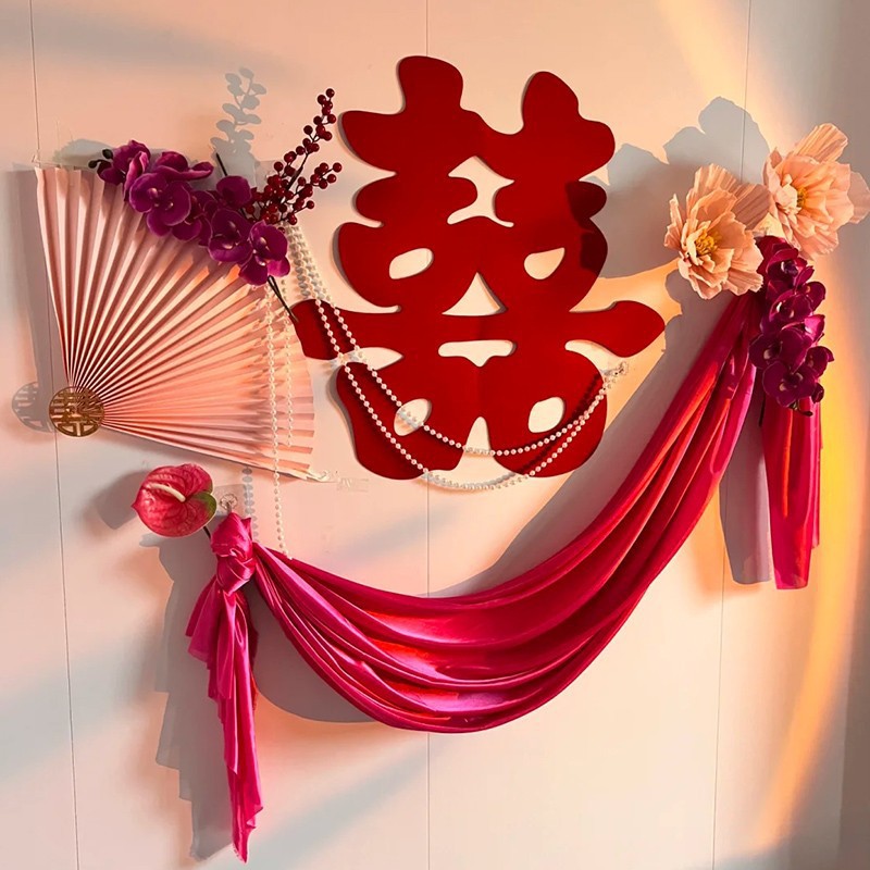 Background wall popular double happiness character sticker wedding room decoration set for newlyweds' living room Instagram style bedroom for the bride's room