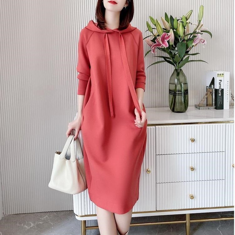 Autumn elegant long fitted solid color dress