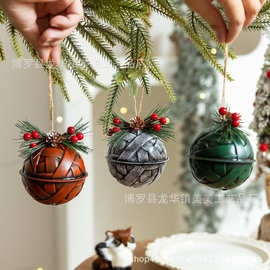 美美跨 境新品圣诞节装饰品铁艺纹理铃铛复古挂件圣诞树场景 吊饰