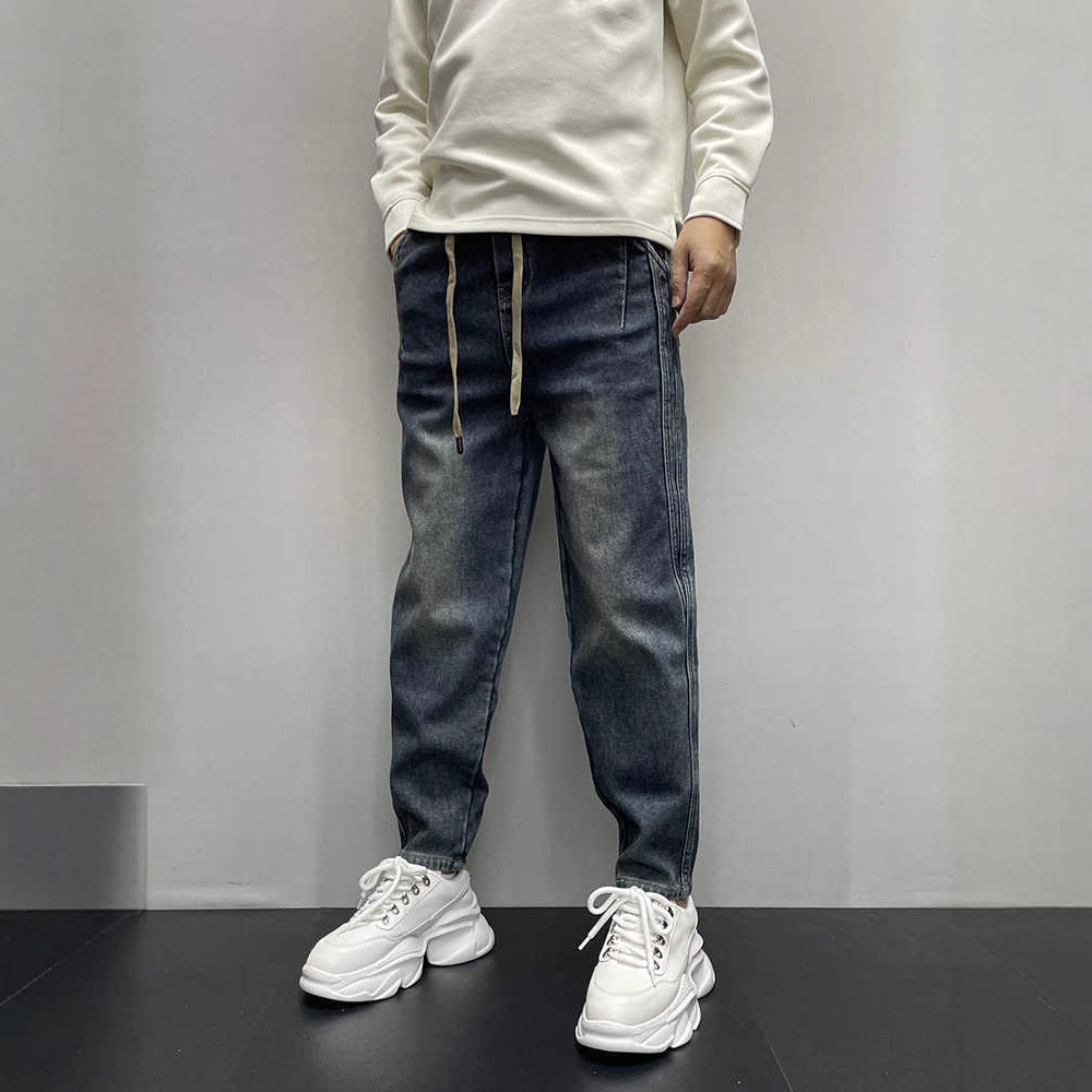 Summer thin keep warm retro blue fashionable trousers for leisure