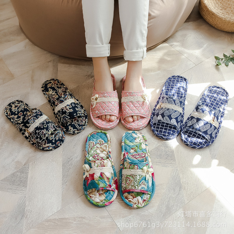 Silent Home Fabric Machine Washable Cotton Slippers for Men and Women in Winter, Spring & Fall, Women's Cloth-Soled Cork Floor Indoor Slippers