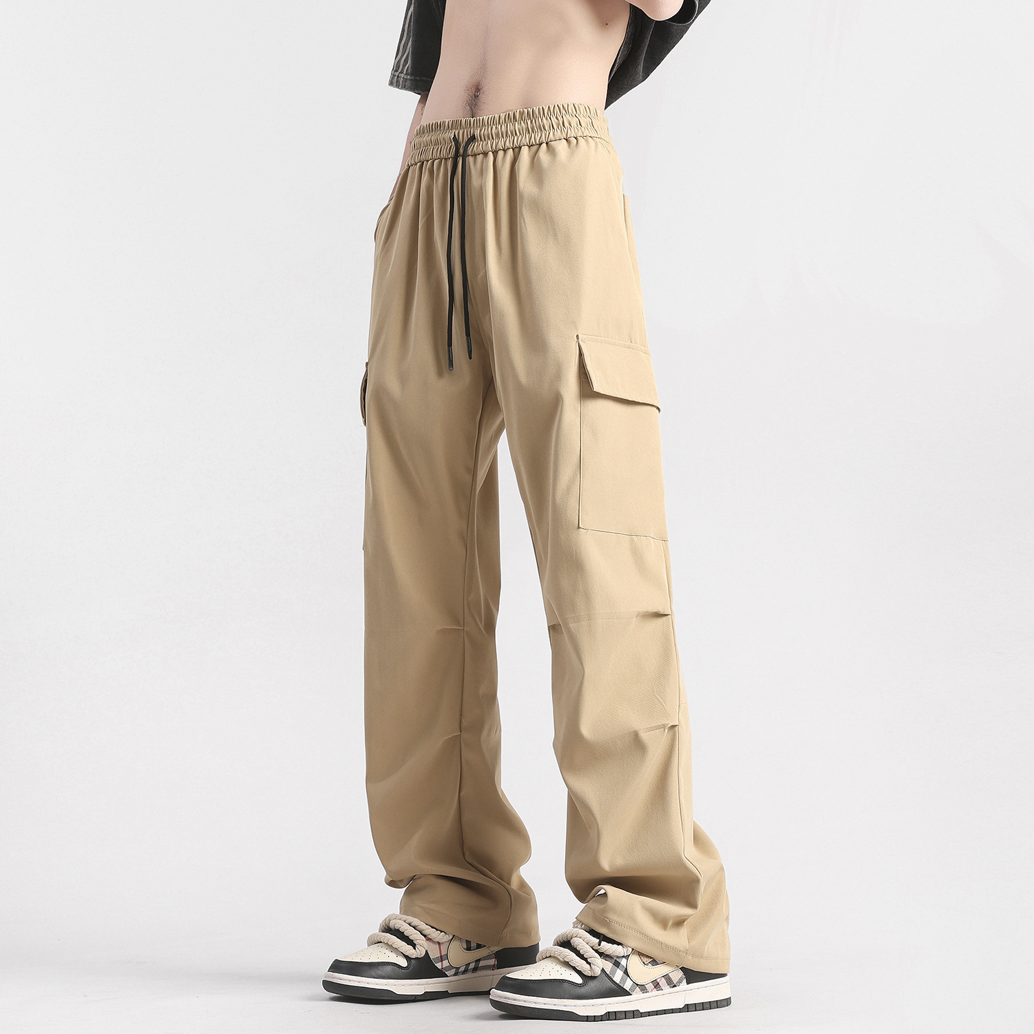 Men's Loose-Fitting Cargo Pants, Casual Long Pants, Japanese Style Outdoor Quick-Dry Straight-Leg Sports Pants, Hong Kong Style Men's Cargo Pants