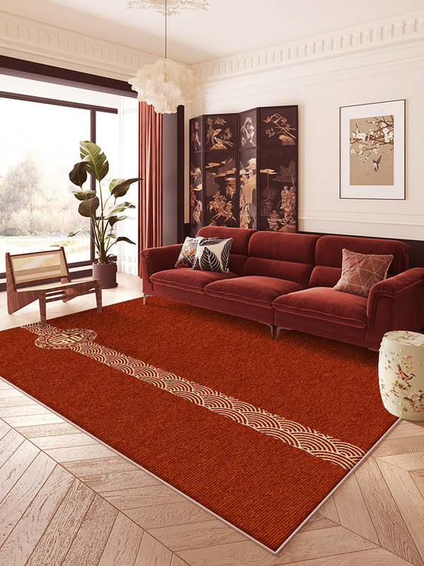 Living Room Carpet, New Chinese Style Study Room, Soundproof Floor Mat, Bedroom Bedside Thickened Sofa Coffee Table Blanket, Waterproof No-Wash Mat