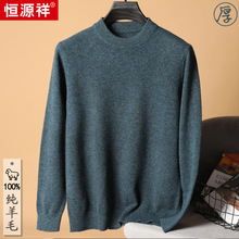 恒源祥正品厚款定纺100%纯羊毛衫男款2022秋冬新款简约纯色毛衣男