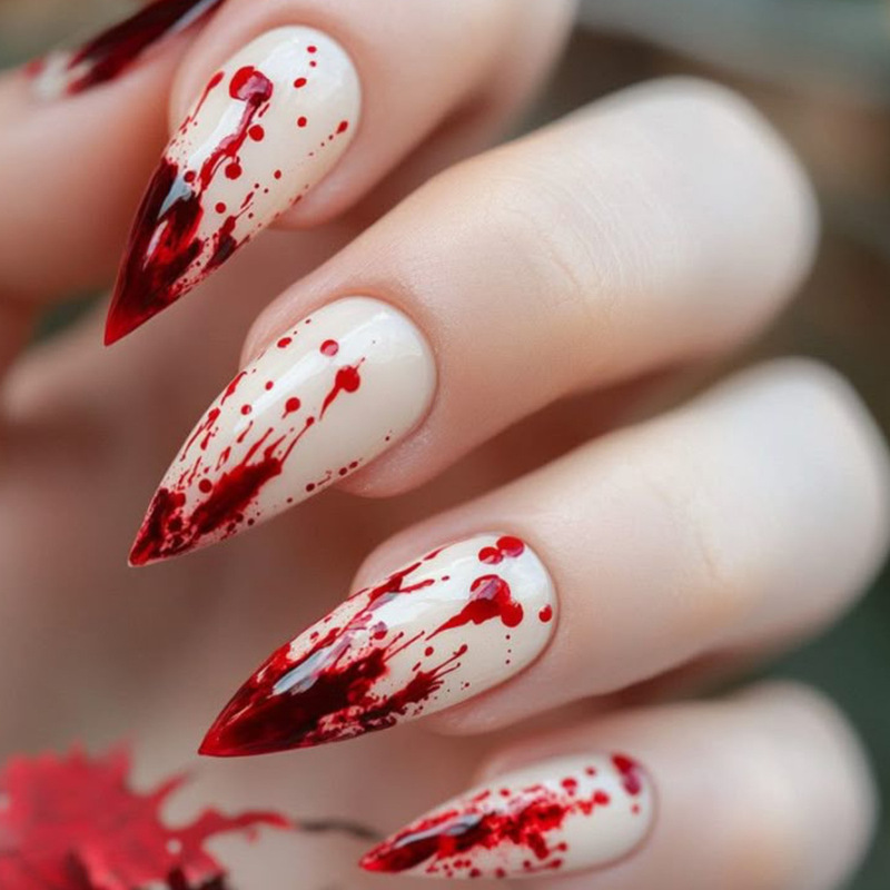 European and American Cross-Border Halloween Wear Almond-Shaped Blood Drop Holiday Atmosphere Removable Fake Nail Manicure Patch