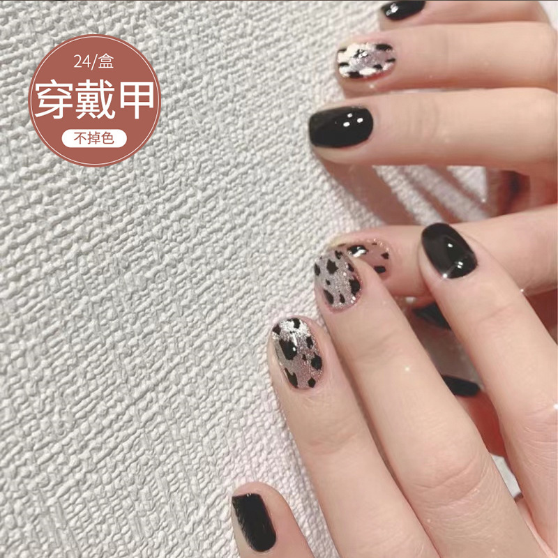 D060 Fake Nail Patch Removable Black Stone Leopard Cat's Eye Heavy Industry Wear Nail Patch Short Nail Patch
