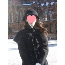 黑色赫本风羊毛千金帽子女士秋冬季英伦礼帽高级感保暖百搭马术帽