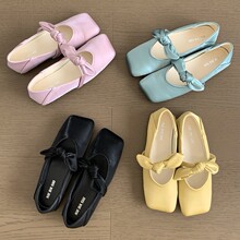 2025春秋新款方头玛丽珍鞋浅口蝴蝶结平底配裙子休闲单鞋女鞋子