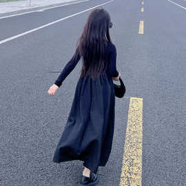 女童法式长袖赫本风连衣裙2026新款中大童时髦甜美小黑裙公主裙潮