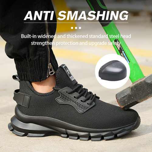 2024 New Lightweight Knit Protective Shoes with Steel Toe Cap, Anti-Punch and Anti-Piercing, Cross-Border Comfort Work Shoes