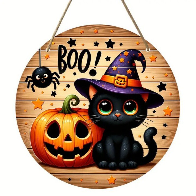 ホット販売クリエイティブ木製クラフトドアサイン吊り下げ装飾ラウンドロゴかわいいゴーストハロウィン装飾ペンダント|undefined