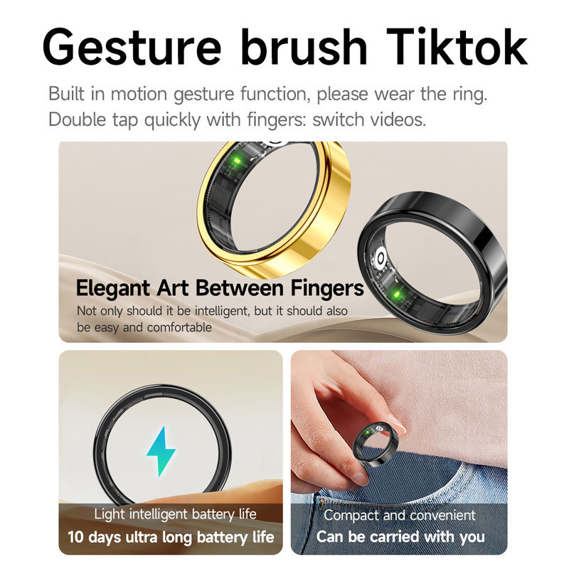 Nuevo anillo inteligente SR09 transfronterizo, monitoreo de frecuencia cardíaca, video de cepillo, tecnología negra de larga espera, anillo de marco estrecho impermeable