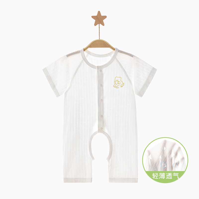 Ropa de bebé de una pieza, ropa de verano para recién nacidos, hombres y mujeres, pantalones delgados de manga corta, mampara de entrepierna abierta, ropa de verano para bebés image 6