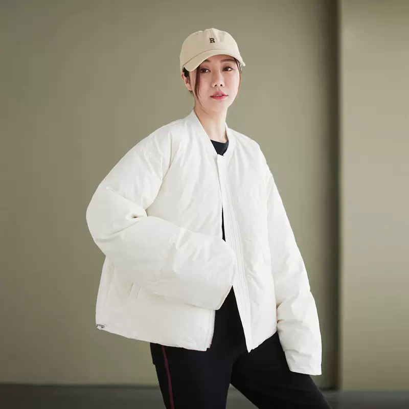 2021冬新品 时尚简约棉衣两面穿短款白鹅绒夹克面包羽绒服外套