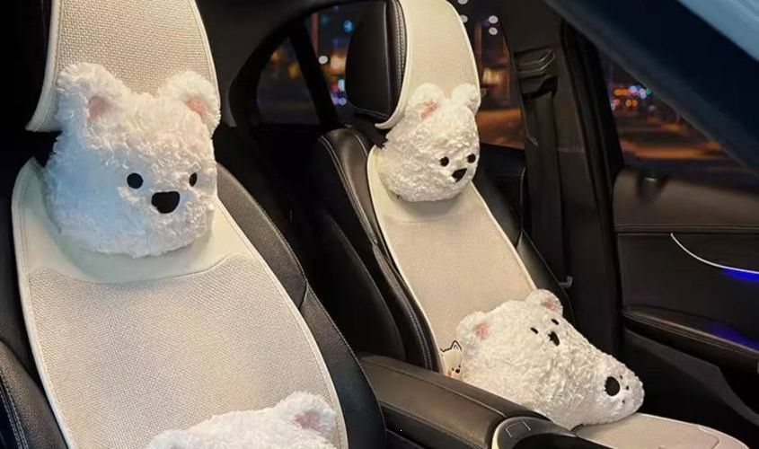 Interior 2026 Asian linen car seat cushion, suitable for all seasons, breathable, high-quality car seat pad, new cartoon cute design