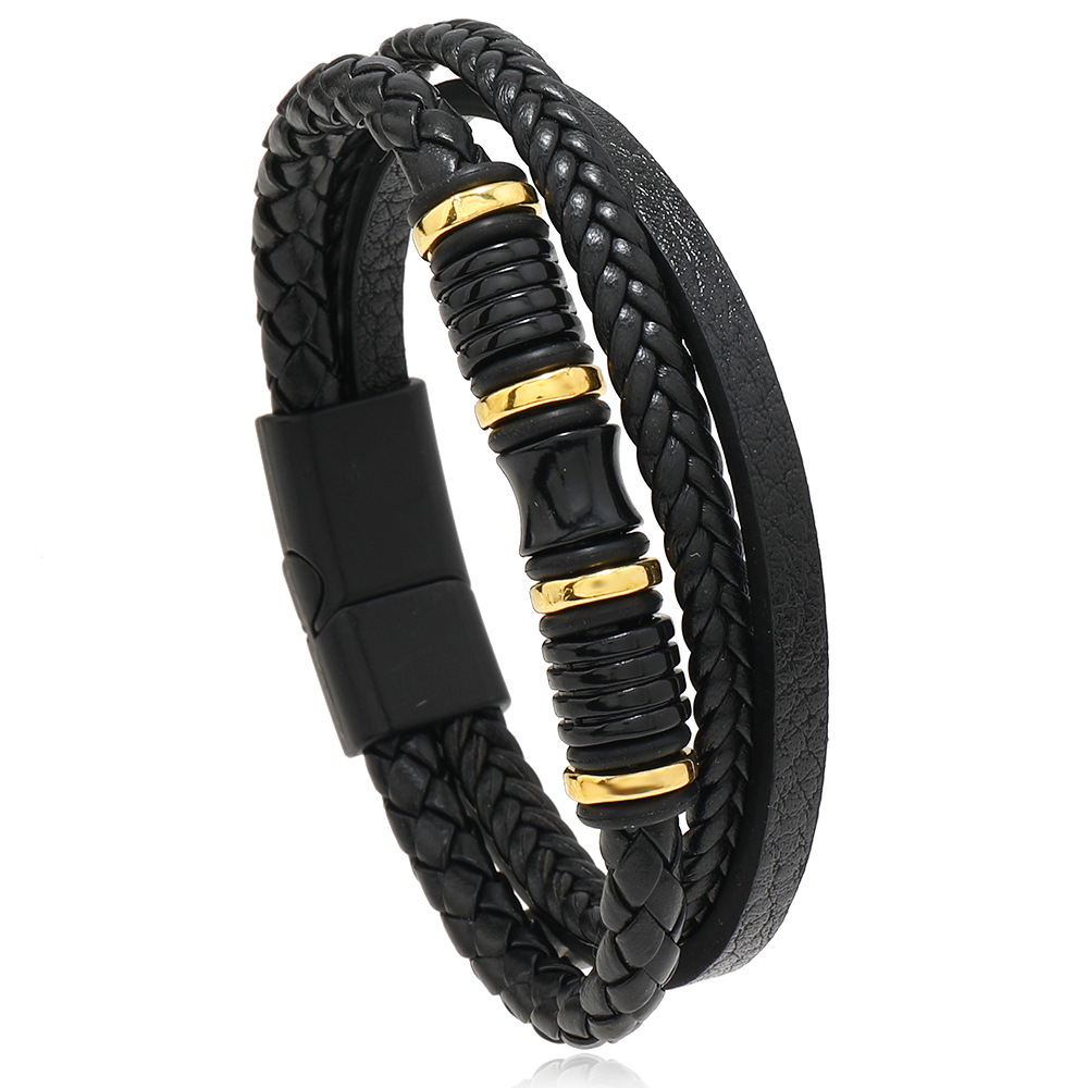 Geometric Pattern Classic Style Geometric Pu Leather Alloy Braid Men's Bracelets Men Cord & Leather Bracelets