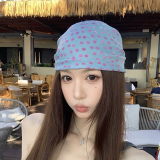 甜酷辣妹绿色波点印花头巾多功能方巾丝巾复古风丝巾夏季百搭领巾