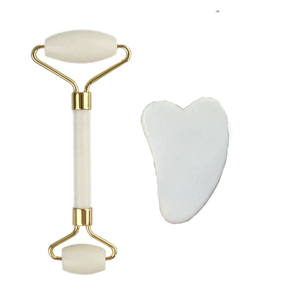 White jade roller wheel massager plus scraping board set