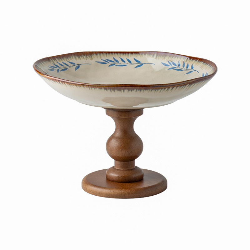 Plato de madera, plato de fruta, plato de bocadillos, plato de fruta de cerámica para sala de estar, plato de fruta, decoración de entrada de alto valor, exportación transfronteriza