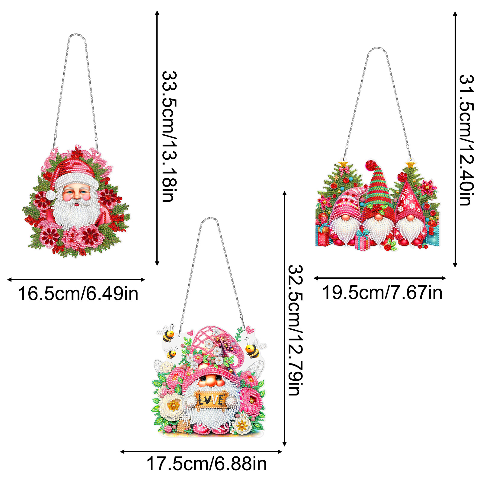 Diamante pintura perimetral DIY anillo 3 piezas juego de dibujos animados colgante genio Navidad sala de estar decoración de pintura distribuible
