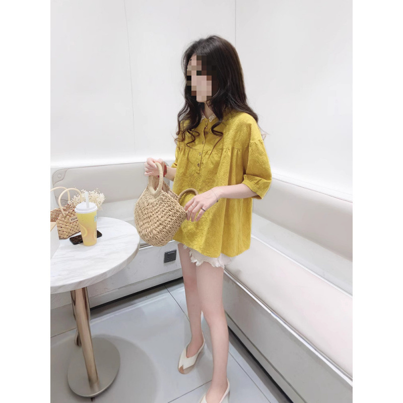Linen Babydoll Top Loose Jacquard Linen Shirt