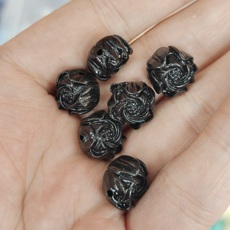 12mm Two-Color Gradient Shell Powder Embossed Hibiscus Flower Peony Flower Horizontal Hole Resin Flower Beads Costume Accessories