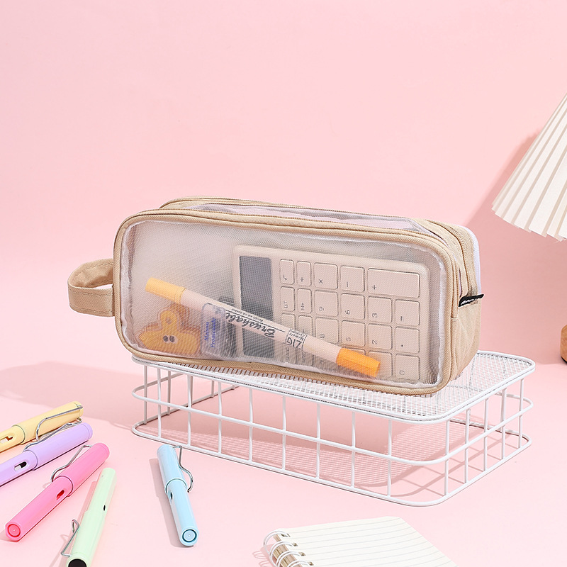 Bolsa de lápices de malla, bolsa de papelería para estudiantes de gran capacidad, caja de lápices de estilo ins simple, caja de lápices transparente para exámenes de alto valor