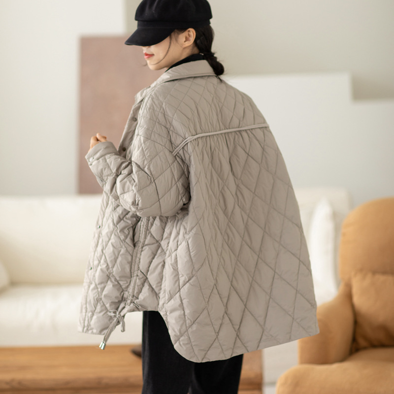 Agujero M 90 terciopelo Otoño e Invierno nueva moda casual solapa color sólido cordón diseño gris pato abajo chaqueta abrigo