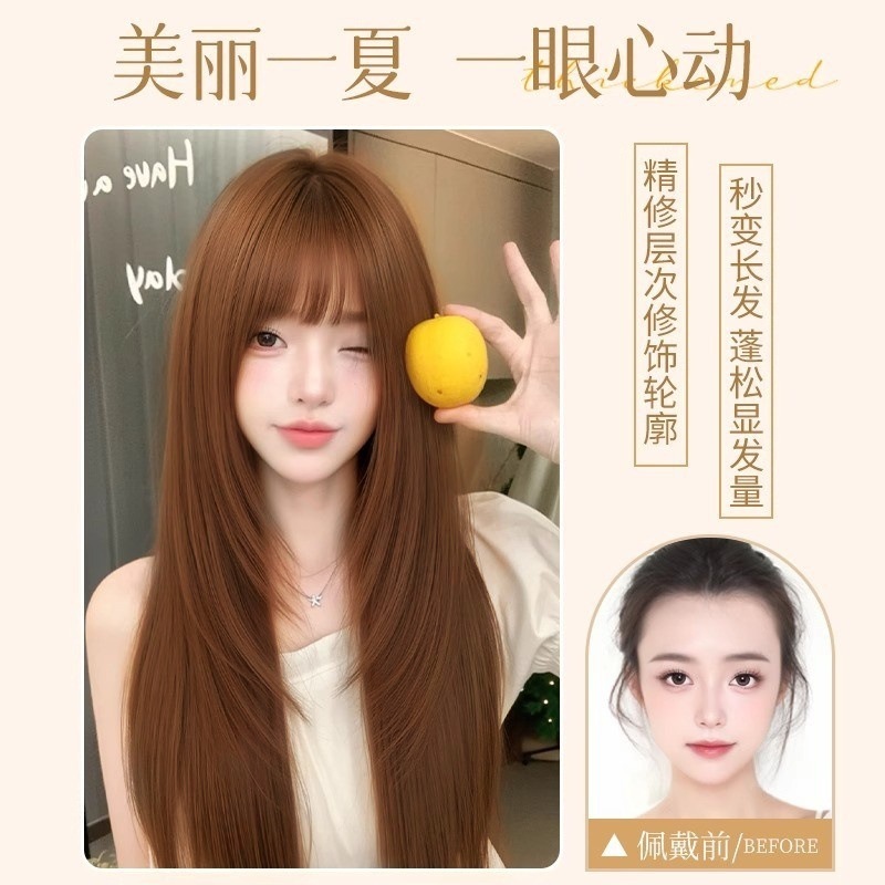 假发全头套女夏季潮流美式亚麻灰棕高层次修颜Lolita日常整顶假发|undefined