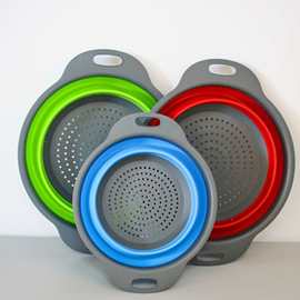 伸缩果盘沥水篮折叠圆形滤水篮水果篮2件套塑料盘橡塑厨房工具