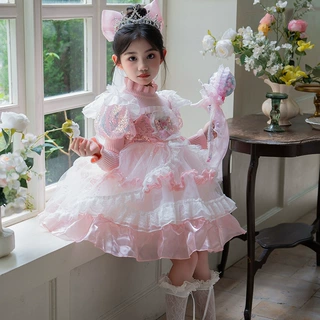 库洛米女童公主裙2026款秋冬洋气毛衣裙儿童生日洛丽塔礼服连衣裙