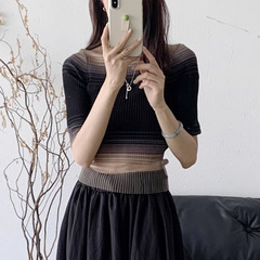 撞色条纹针织长袖打底衫内搭女2025秋冬新款半开领长袖高级感毛衣