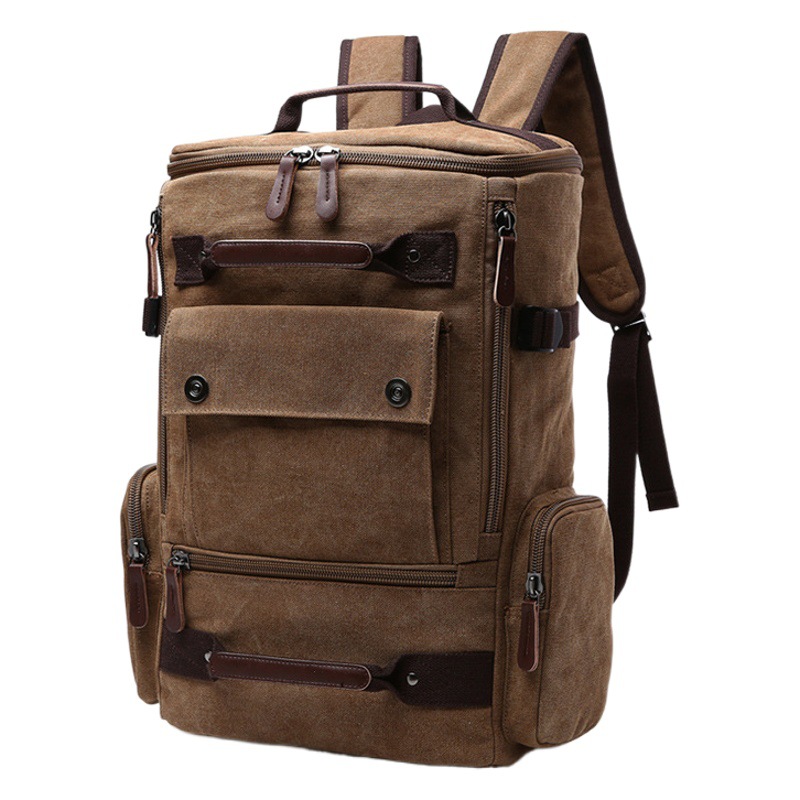 Mochila de lona para hombre, estilo casual y moderno, multifuncional, para estudiantes, con remaches, gran oferta transfronteriza